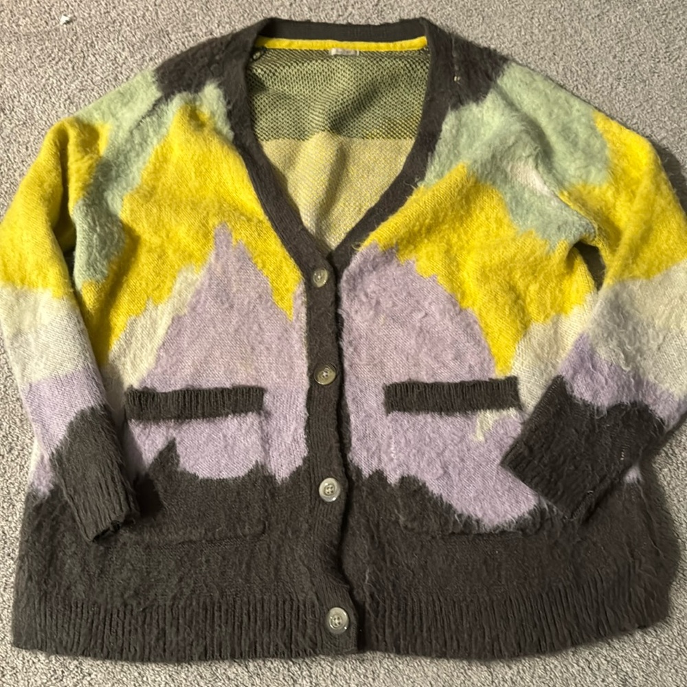 Fuzzy Patterned Button Up Cardigan - image 1